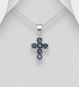 Halsband till barn med kors av blå safir - äkta 925 silver