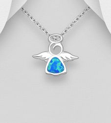 Silverhalsband barn - barnsmycke ängel med blå sten