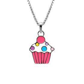 Doppresent flicka - halsband i silver med söt rosa Cupcake