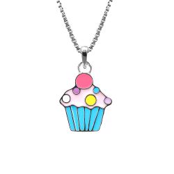 Doppresent flicka - halsband i silver med söt turkos Cupcake
