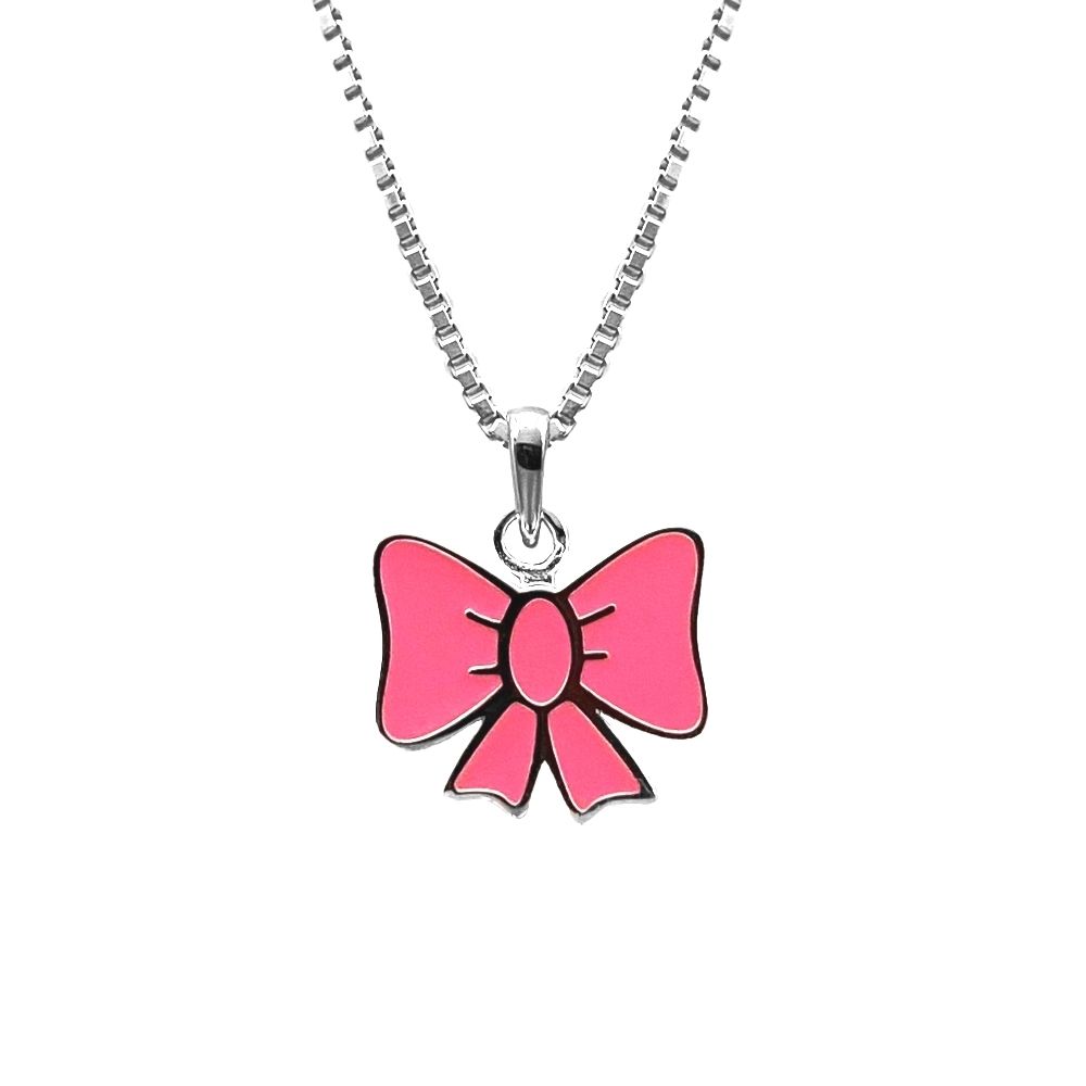 Doppresent flicka - halsband i silver med söt rosa Rosett