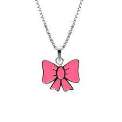 Doppresent flicka - halsband i silver med söt rosa Rosett