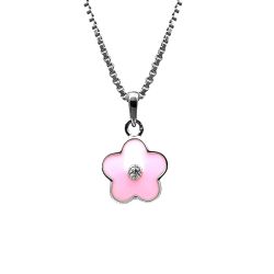 Doppresent flicka - halsband i silver med söt rosa Blomma