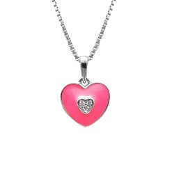 Doppresent flicka - halsband i silver sött mörkrosa Hjärta