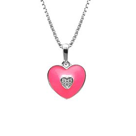 Doppresent flicka - halsband i silver sött mörkrosa Hjärta