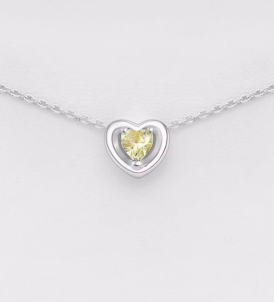 Doppresent smycke till flicka - Månadssten Augusti Hjärta - halsband med månadsstenar i äkta silver