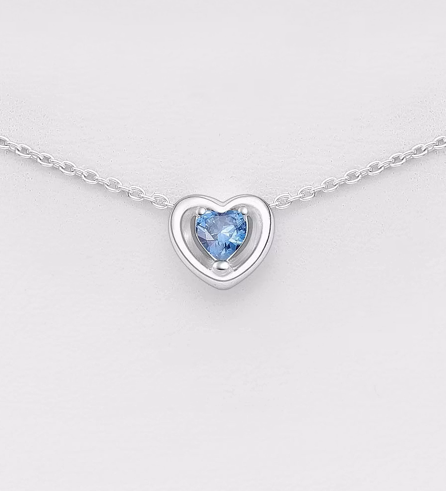 Doppresent smycke till flicka - Månadssten September Hjärta - halsband med månadsstenar i äkta silver
