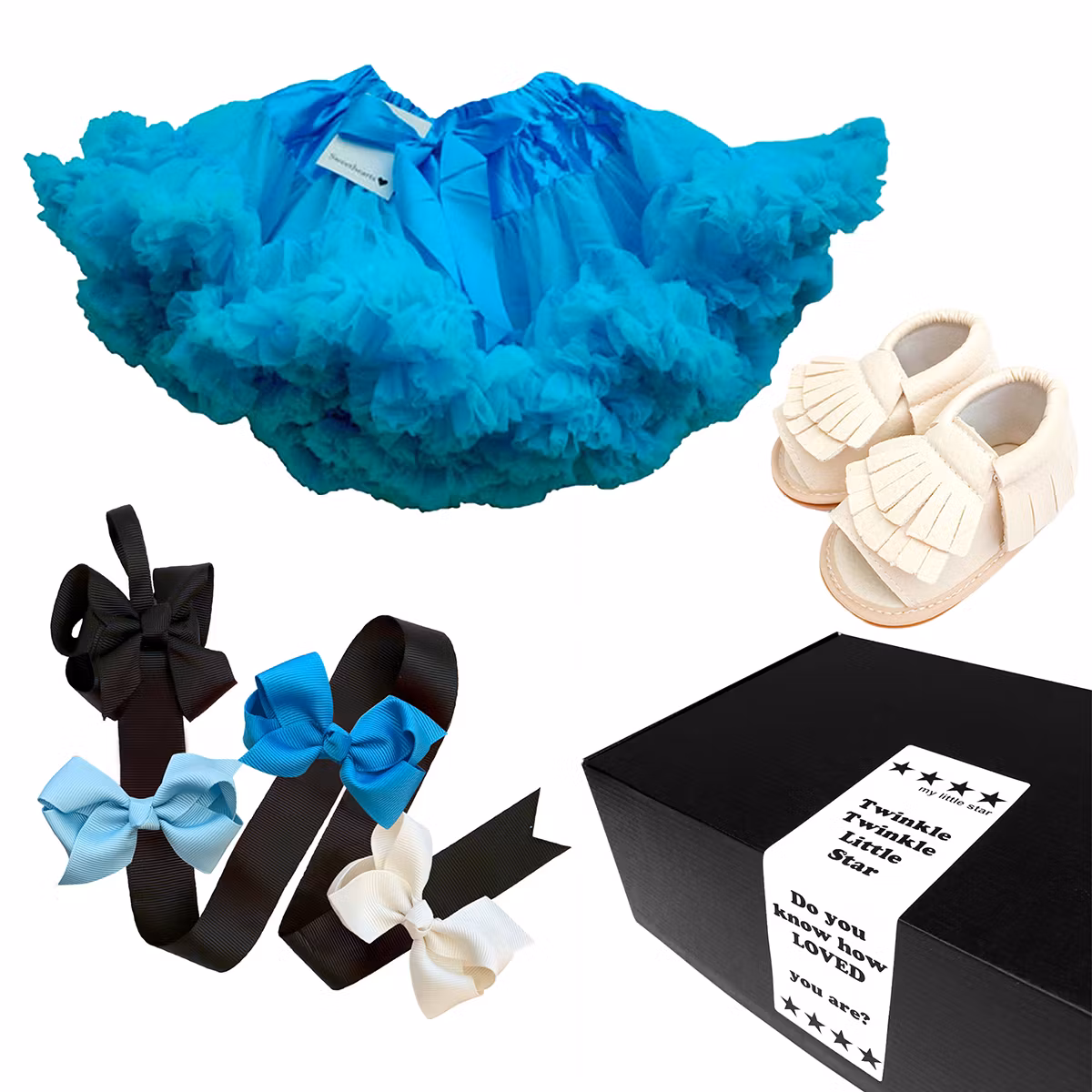 Babypresent - Fint turkost set till flicka - gåva i presentask