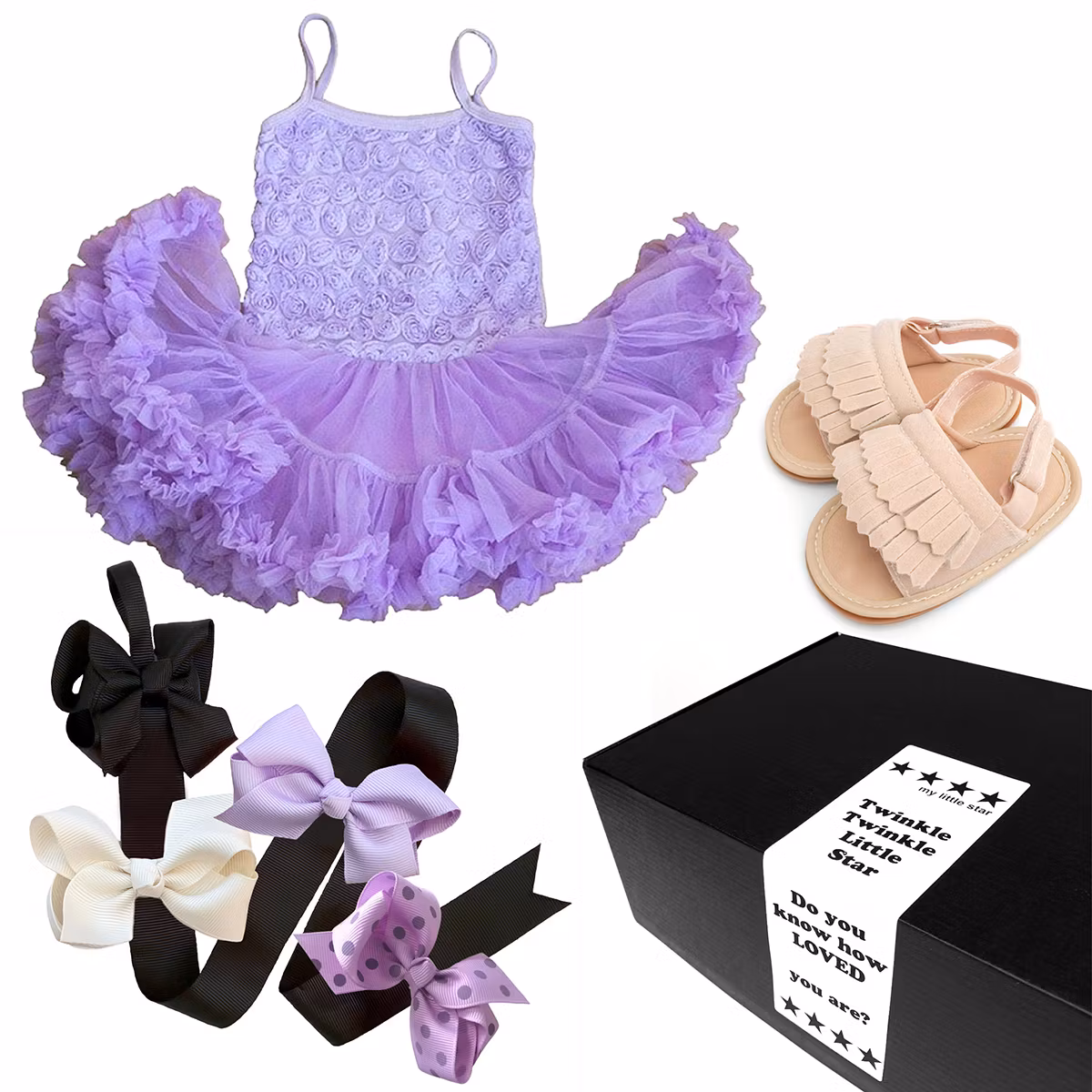 Babypresent - Fint lila set med tyllklänning i presentask