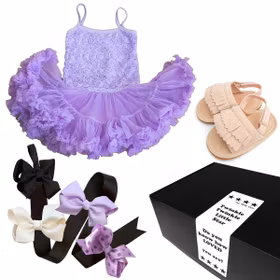 Babypresent - Fint lila set med tyllklänning i presentask