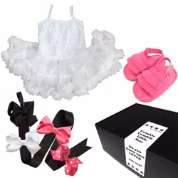 Babypresent - Fint set med tyllklänning, skor & hårrosetter