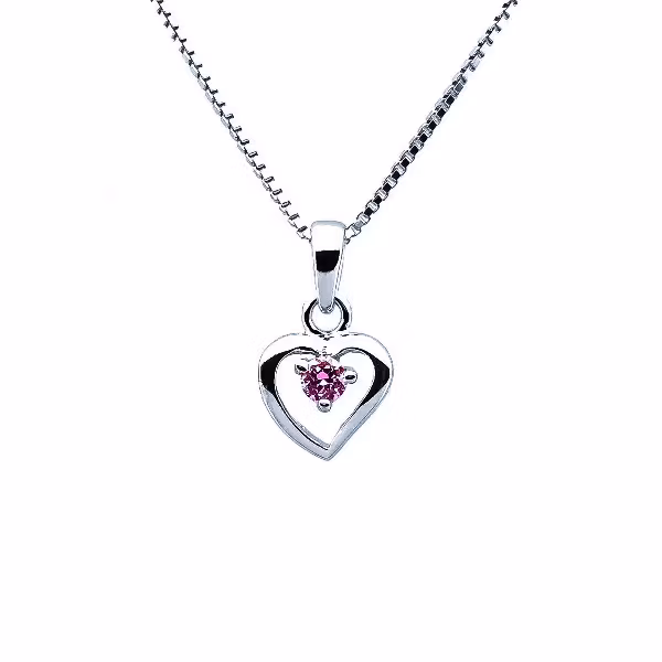Barnhalsband i Silver Hjärta rosa sten - Barnsmycken från Sweethearts