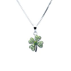 Silverhalsband FYRKLÖVER GRÖN SWAROVSKI - Sweethearts halsband för barn
