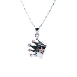 Silverhalsband PRINSESSKRONA ROSA STEN - Sweethearts halsband för barn