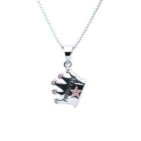 Silverhalsband PRINSESSKRONA ROSA STEN - Sweethearts halsband för barn