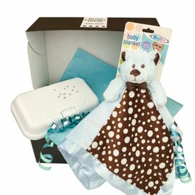 Presentask Funkybox ToGo vit & Snuttefilt Nalle blå