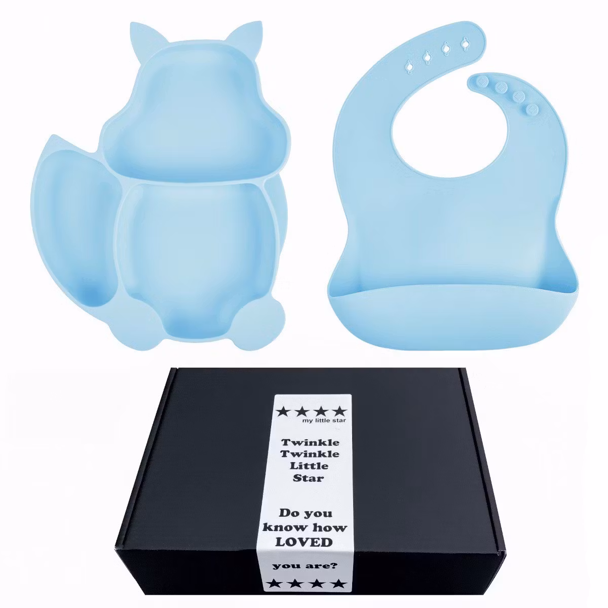Barntallrik med sugpropp set - delad Tallrik till barn & bebis i Ljusgrå Silikon Ekorre