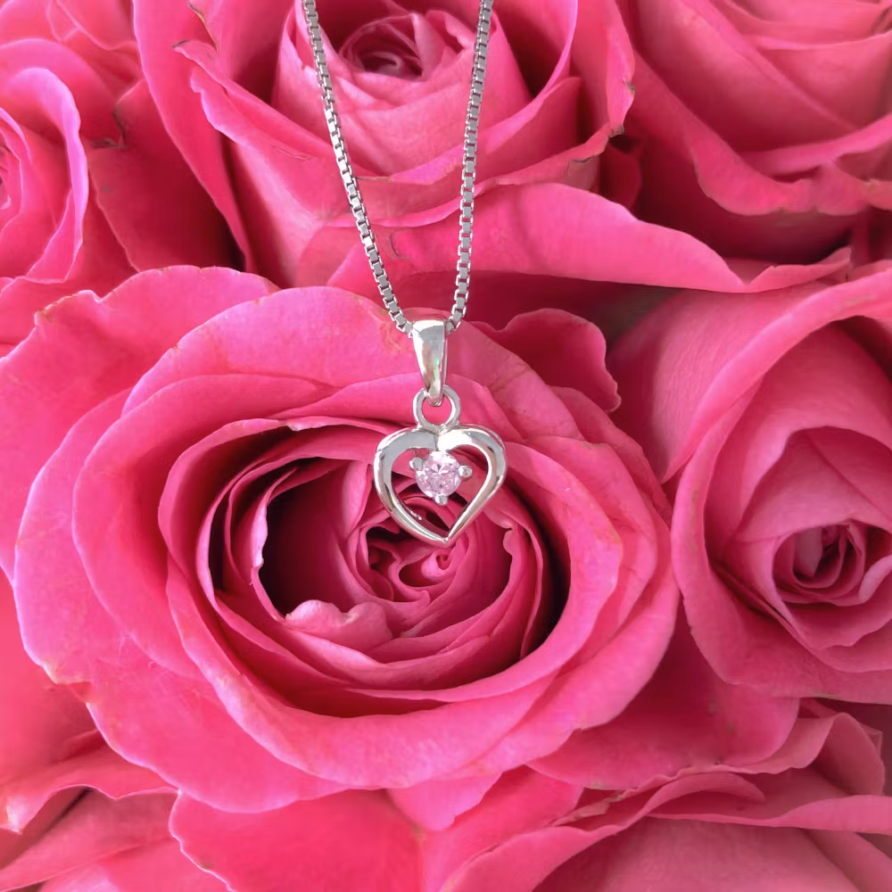 Halsband till barn - Silverhalsband Hjärta med rosa sten