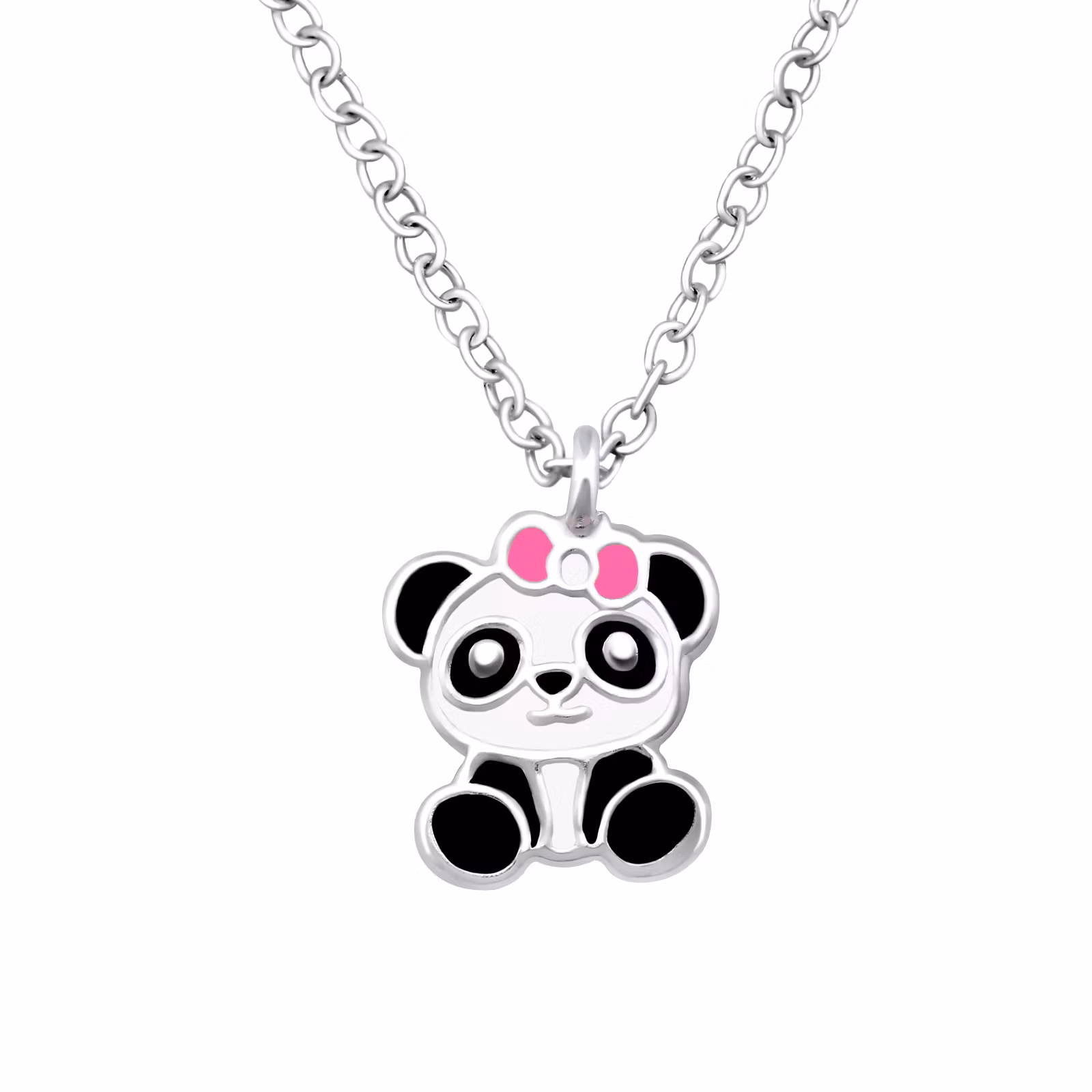 Barnhalsband Panda med rosett - sött halsband till barn - barnsmycken i äkta 925  silver