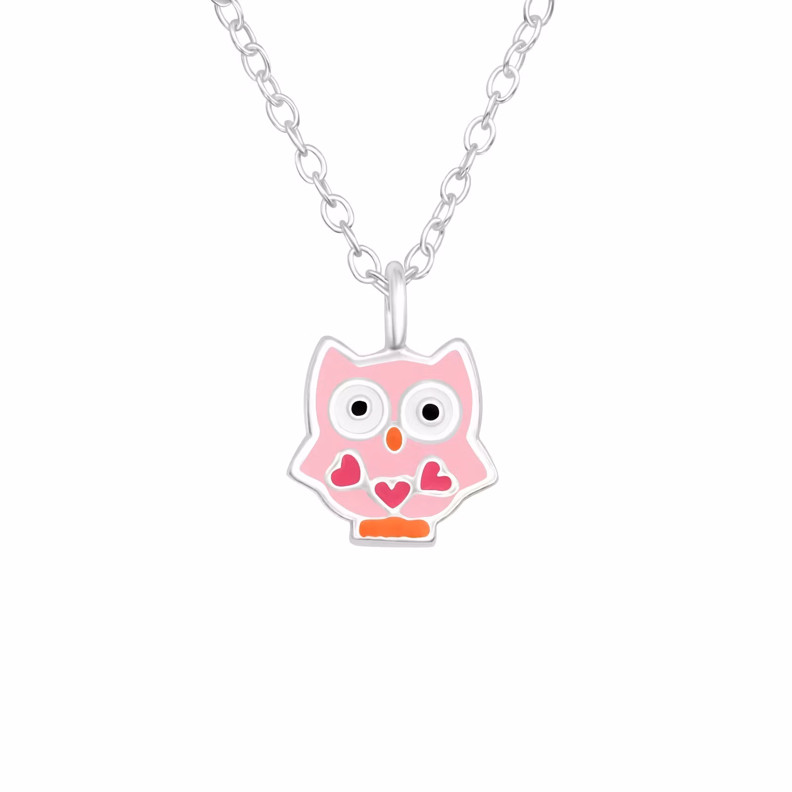 Barnhalsband Uggla rosa - sött halsband till barn - barnsmycken i äkta 925 sterling silver
