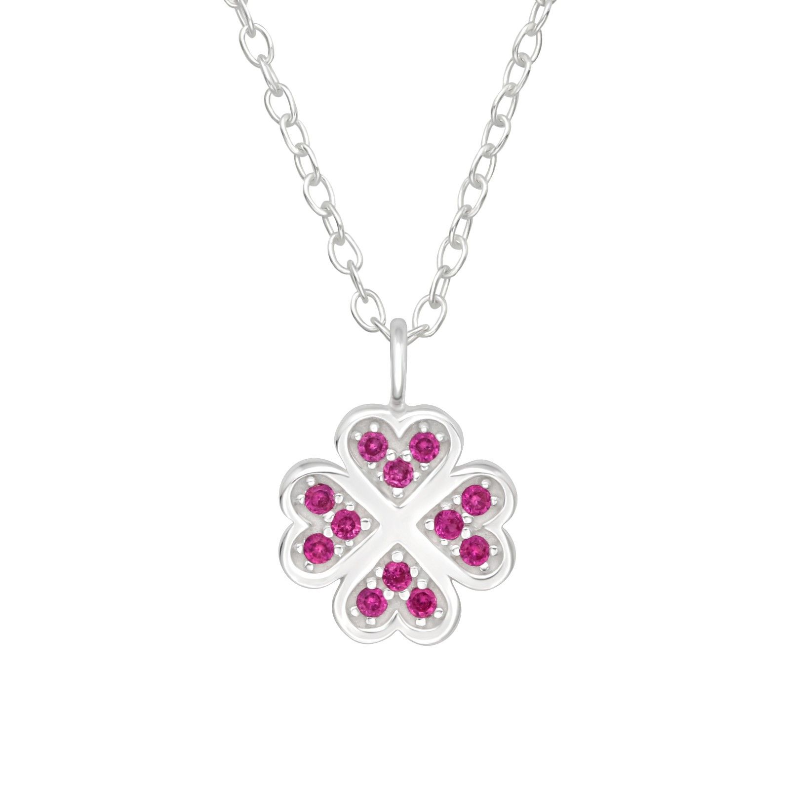 Barnhalsband Fyrklöver rosa stenar - sött halsband till barn - barnsmycken i äkta silver