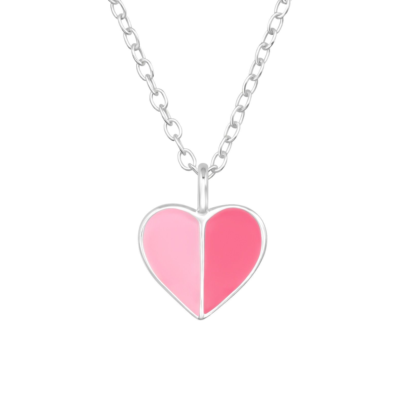 Barnhalsband Hjärta tvåfärgat rosa - sött halsband till barn - barnsmycken i äkta silver