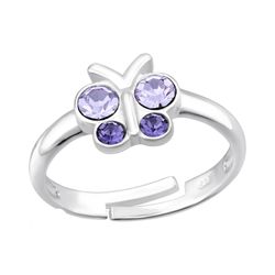 Barnring Fjäril lila stenar - söt ring till barn i äkta 925 silver