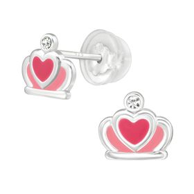 Barnörhängen Rosa Krona hjärta - örhängen i äkta 925 silver