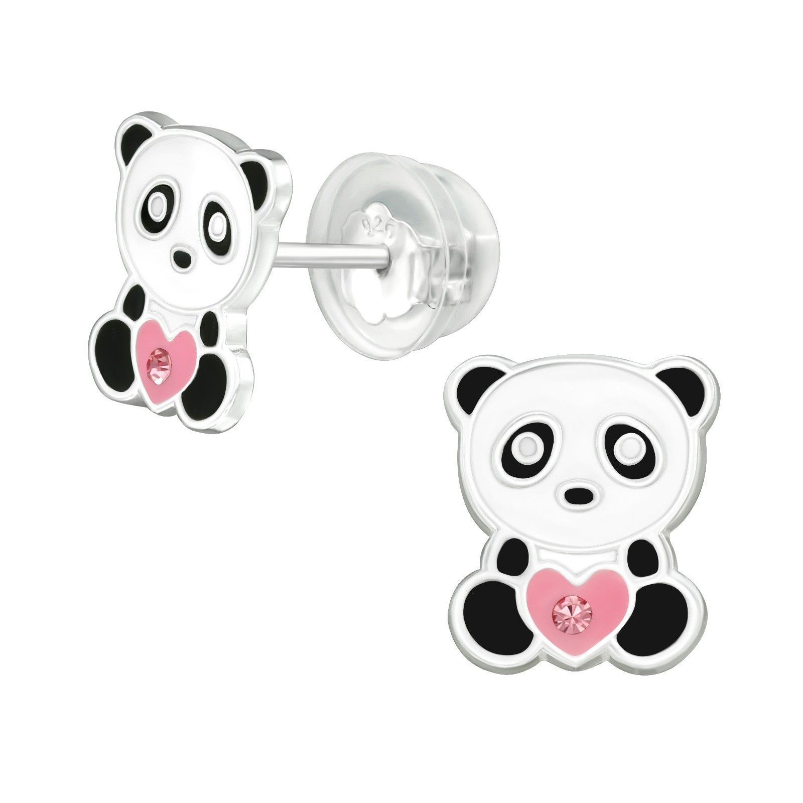 Barnörhängen Panda rosa hjärta - Sweethearts örhängen till barn i äkta sterling silver