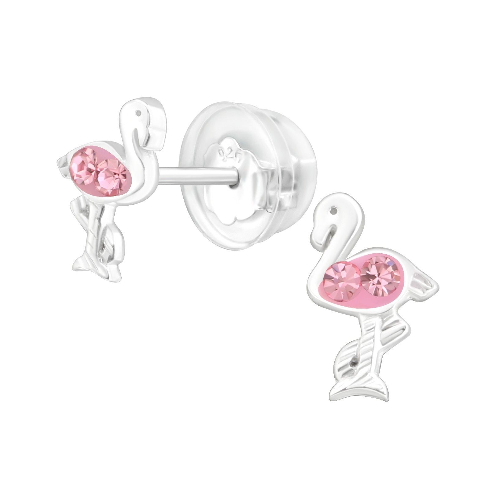 Barnörhängen Flamingo glitterstenar - Sweethearts örhängen till barn i äkta 925 silver