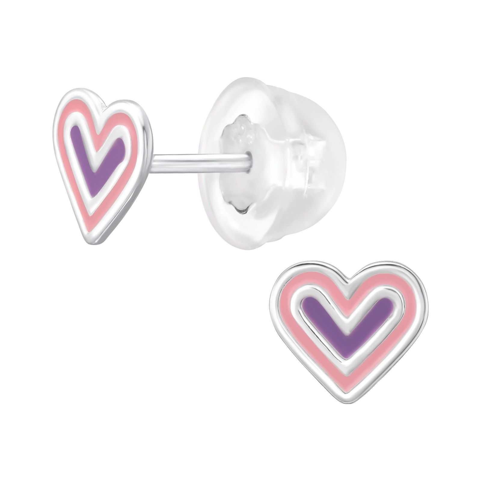 Barnörhängen Hjärta rosa & lila - söta Sweethearts örhängen till barn i äkta 925 silver
