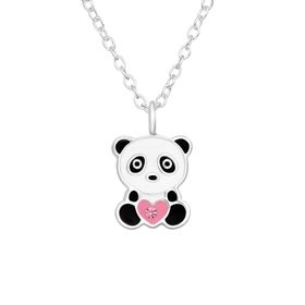 Barnhalsband Panda med hjärta - halsband till barn i silver