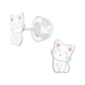 Barnörhängen vit Katt - söta örhängen till barn i äkta silver