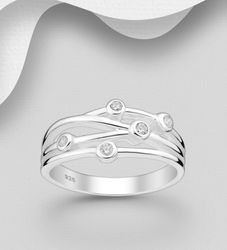 Silverring med fem Cubic Zirkonia stenar - äkta 925 silver