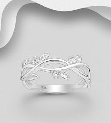 Silverring med Cubic stenar & blad - fin ring i äkta 925 silver