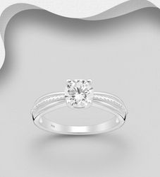 Silverring med tre rader & stor Cubic sten - äkta 925 silver