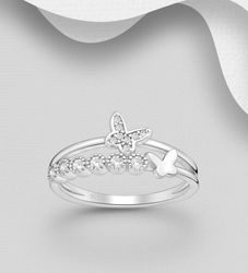 Silverring med Fjärilar & Cubic Zirkonia stenar - äkta silver