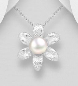 Silverhalsband Blomma med Sötvattenpärla - äkta 925 silver