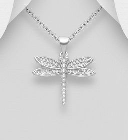 Silverhalsband Trollslända med Cubic stenar - äkta 925 silver