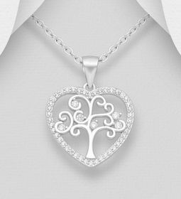 Silverhalsband Hjärta med Livets Träd - äkta 925 silver