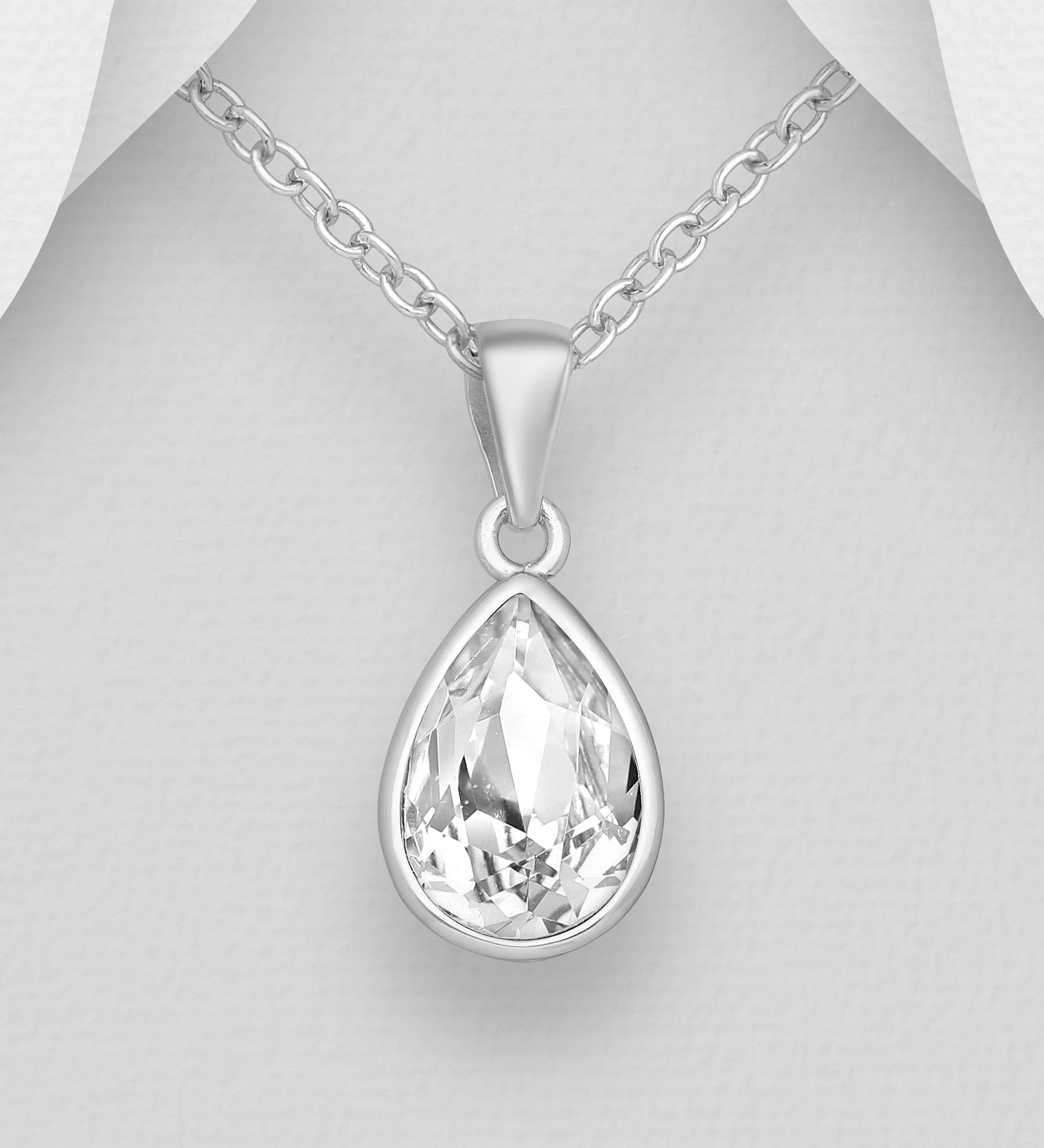 Silverhalsband Droppe i kristall - elegant smycke till tjej/ dam i äkta 925 sterling silver
