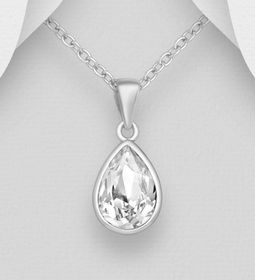 Silverhalsband Droppe i kristall - äkta 925 sterling silver