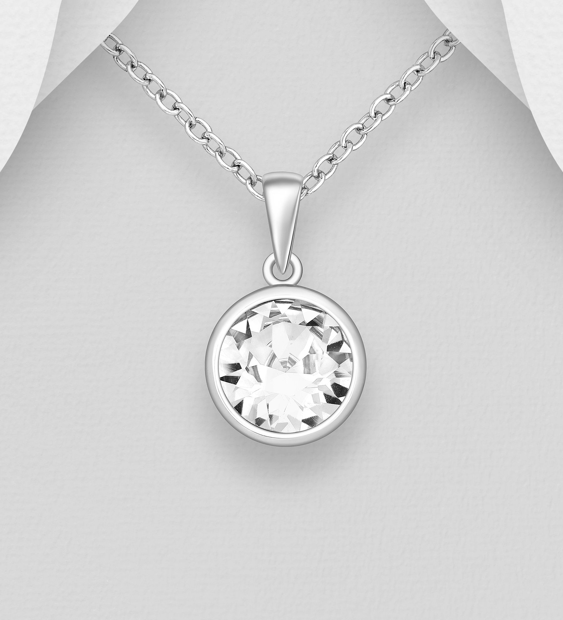 Silverhalsband Rund kristall - vackert smycke till tjej/ dam i äkta 925 sterling silver