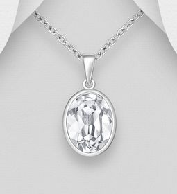 Silverhalsband vacker Oval kristall - äkta 925 sterling silver