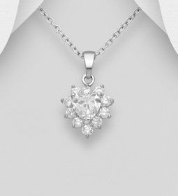 Silverhalsband Hjärtformad cubic sten - äkta 925 silver