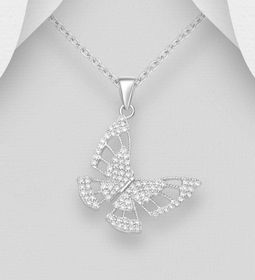 Silverhalsband Fjäril Cubic Zirkonia - äkta 925 sterling silver