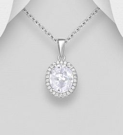 Silverhalsband ovalt Halosmycke - äkta 925 sterling silver