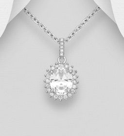 Silverhalsband hängande oval Halo - äkta 925 silver