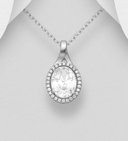 Silverhalsband elegant ovalt Halosmycke - äkta 925 silver