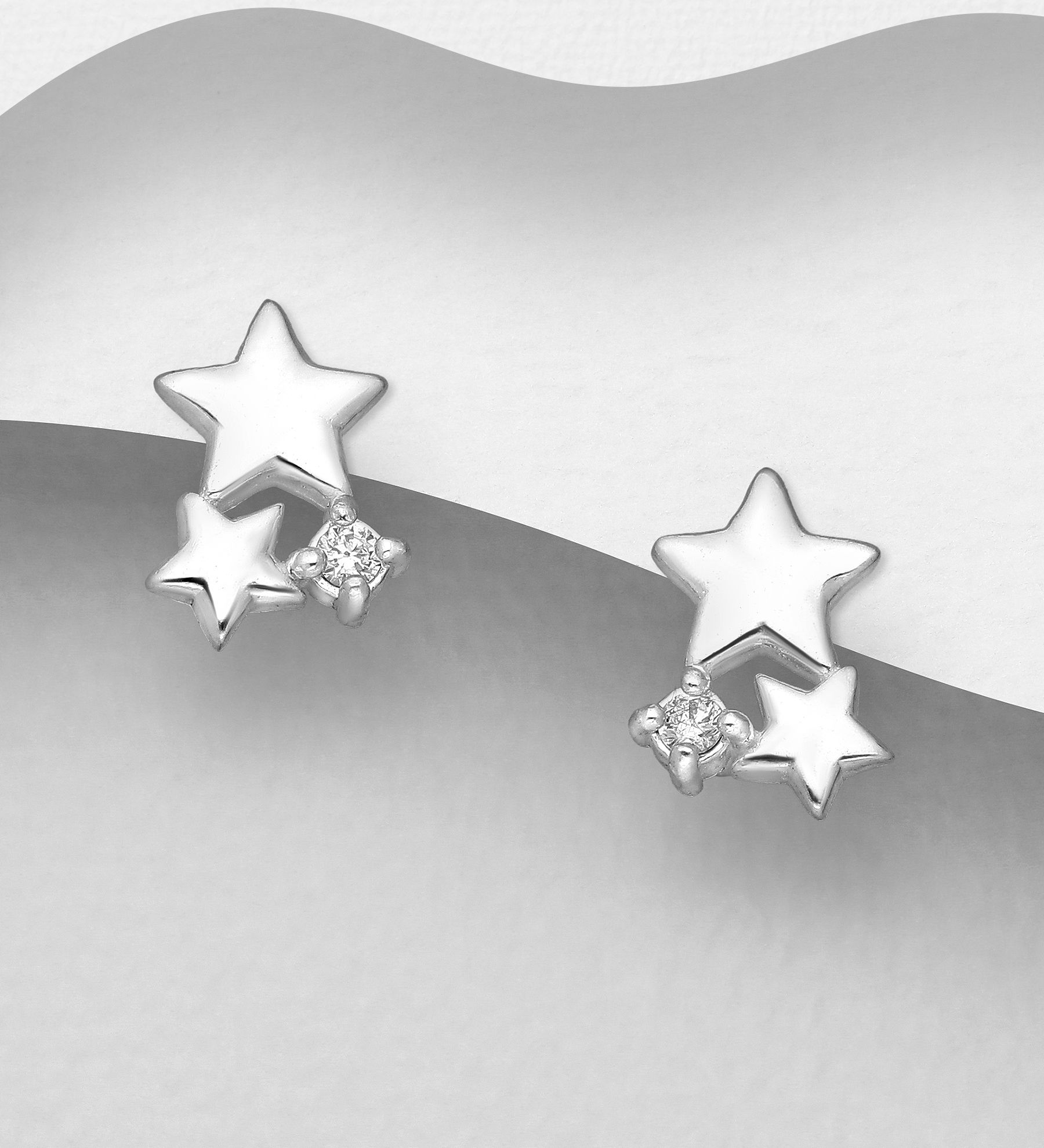 Silverörhängen Stjärnor med cubic zirkonia stenar - Snygga & fina örhängen, studs i äkta sterling silver